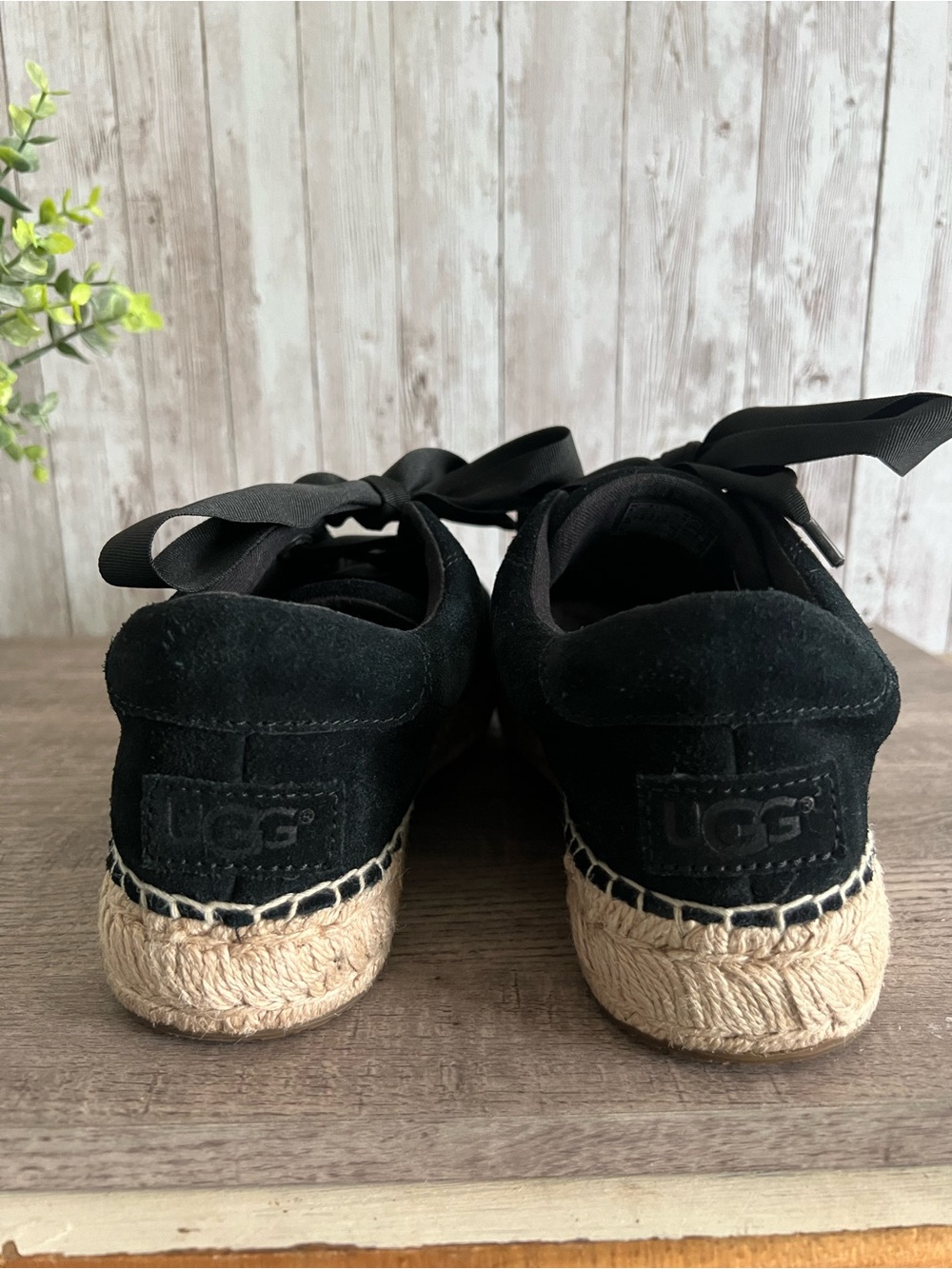 UGG Brianna Black Suede Espadrille Platform Sneakers Size 10 - Picture 5 of 6